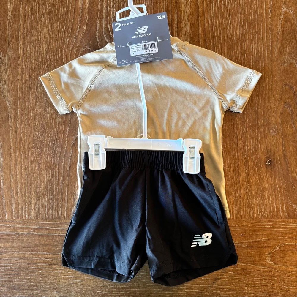 NWT tan & black New Balance 2 piece shorts set 12M - Picture 6 of 10